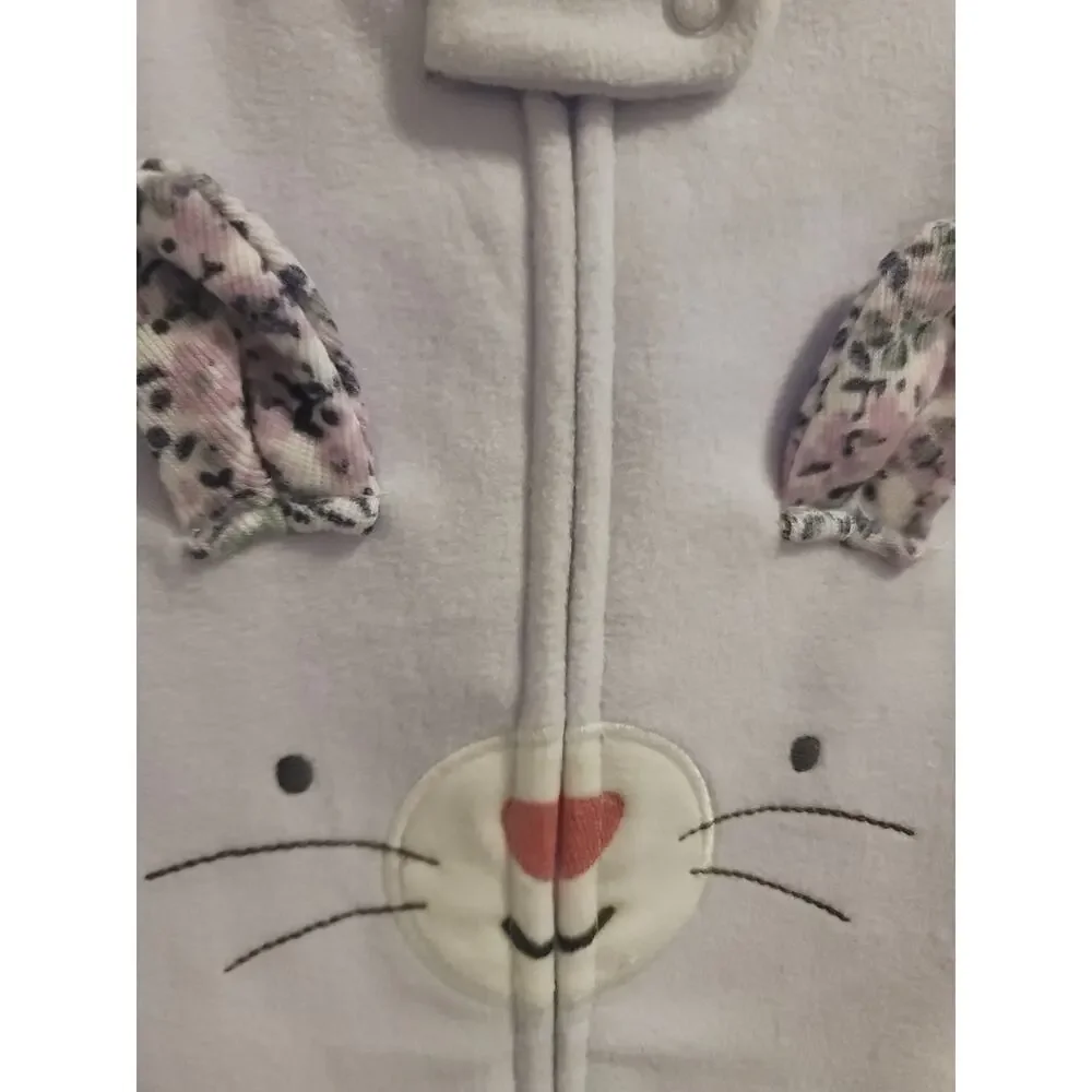 Carter's Girls 24 Months Bunny Lilac Fleece One-Piece Footie PJs 2-way Zipper
